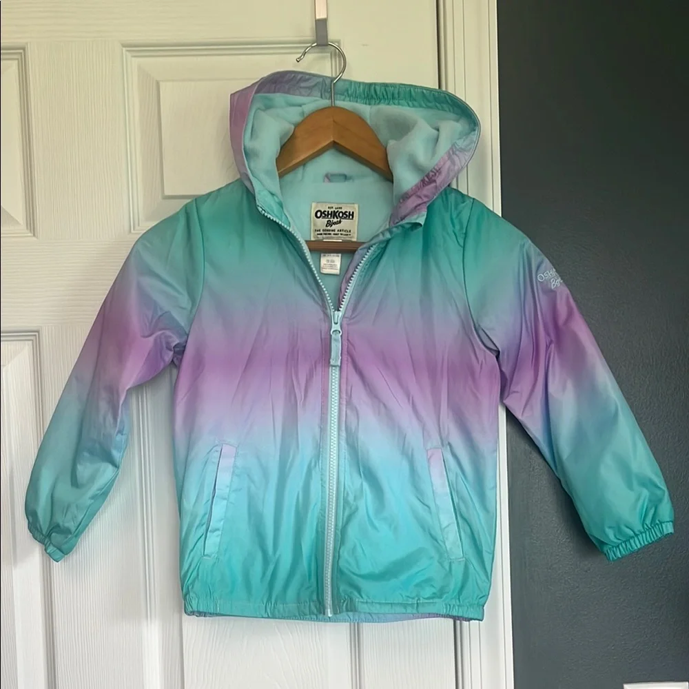 OshKosh B'gosh Lined Spring Windbreaker Jacket Teal and Purple Girl’s Size M 5/6